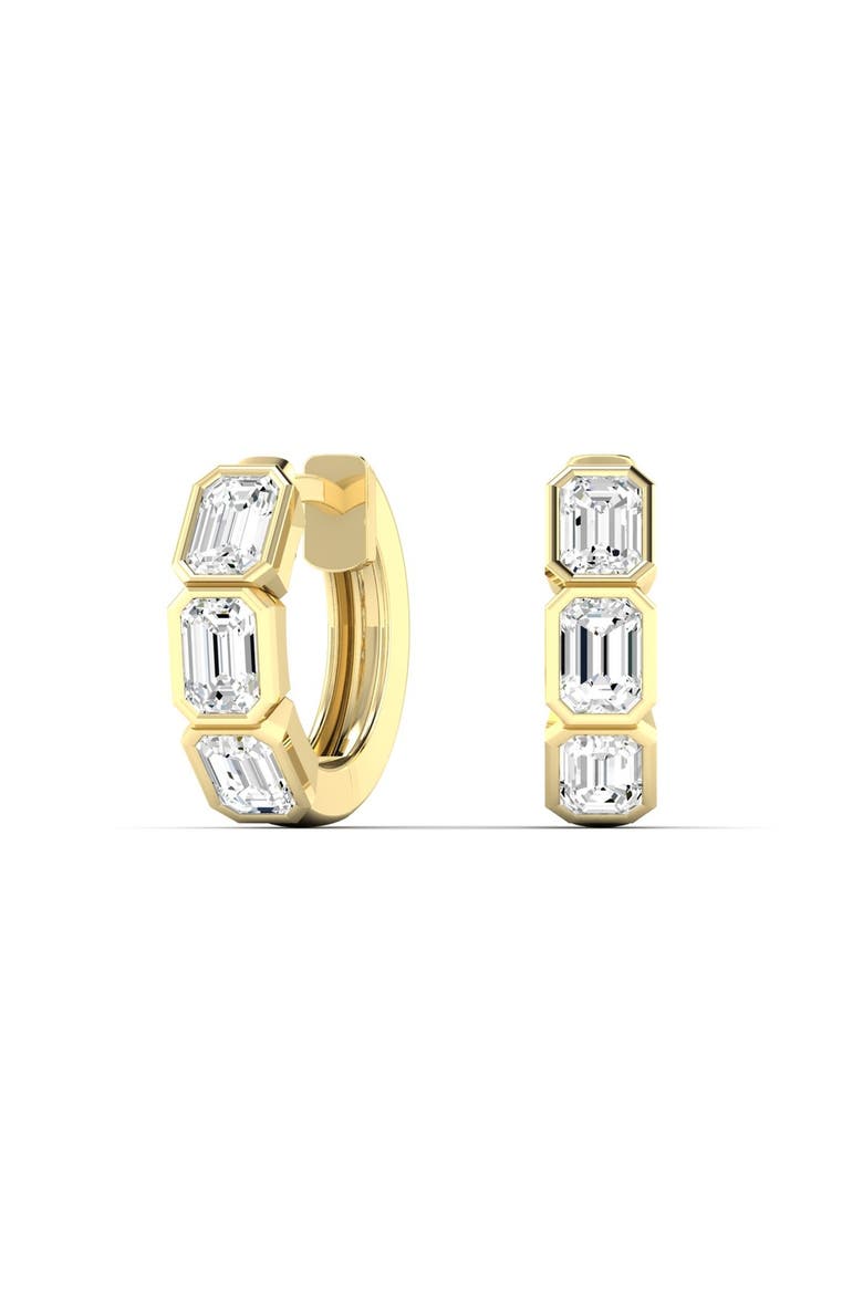 Emerald Bezel Lab Diamond Huggie in 14K Gold, Main, color, Yellow Gold