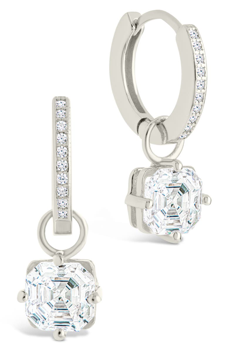 Sterling Forever Augusta Asscher Cubic Zirconia Drop Hoop Earrings, Main, color, Silver