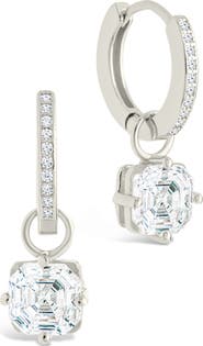 Sterling Forever Augusta Asscher Cubic Zirconia Drop Hoop Earrings