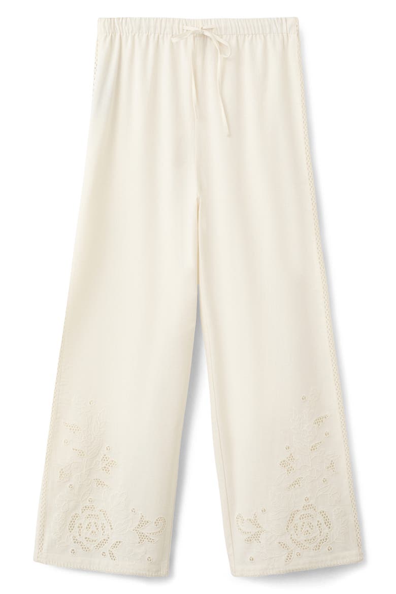 Wide Leg Openwork Embroidered Pants, Alternate, color, OFF WHITE
