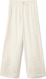 MANGO Wide Leg Openwork Embroidered Pants