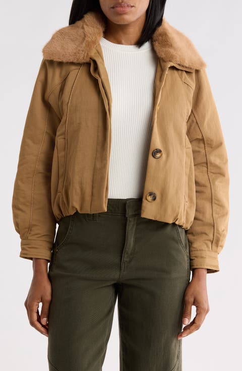 Bomber Jacket with Removable Faux Fur Collar