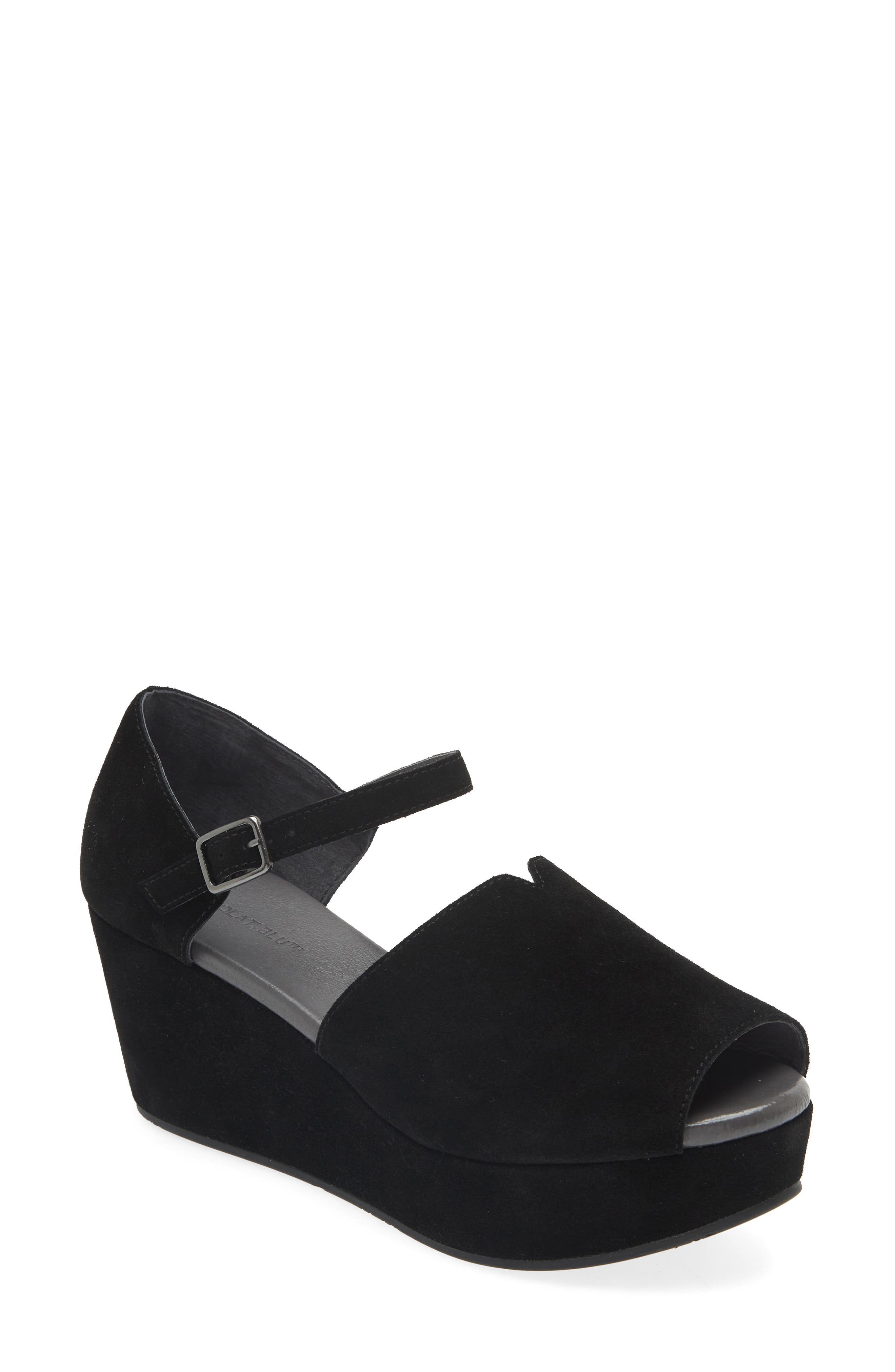 Chocolat Blu Wido Ankle Strap Peep Toe Platform Wedge Sandal, Main, color, Black Suede