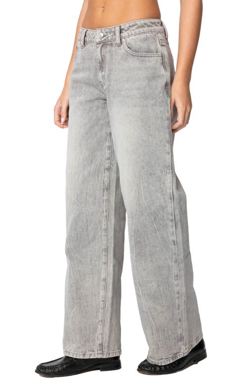 Shop Edikted Magda Low Rise Wide Leg Jeans In Gray-washed