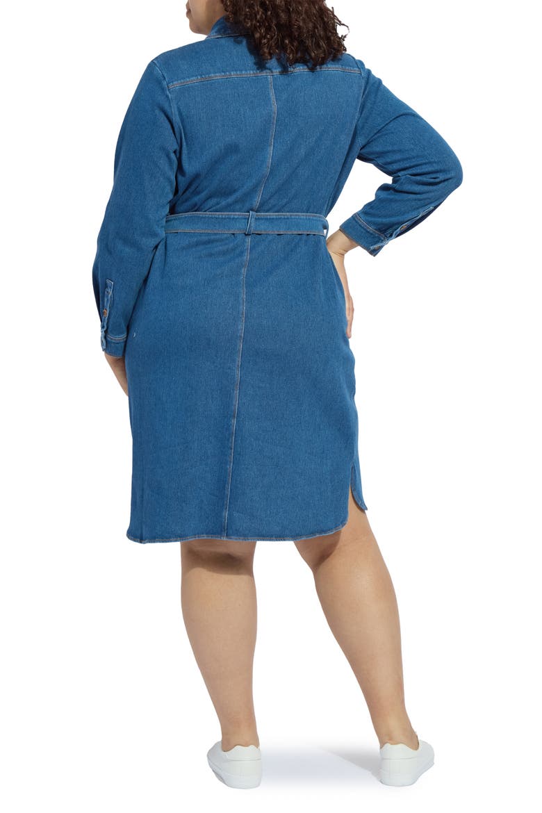 Schiffer Belted Long Sleeve Denim Shirtdress, Alternate, color, MID WASH
