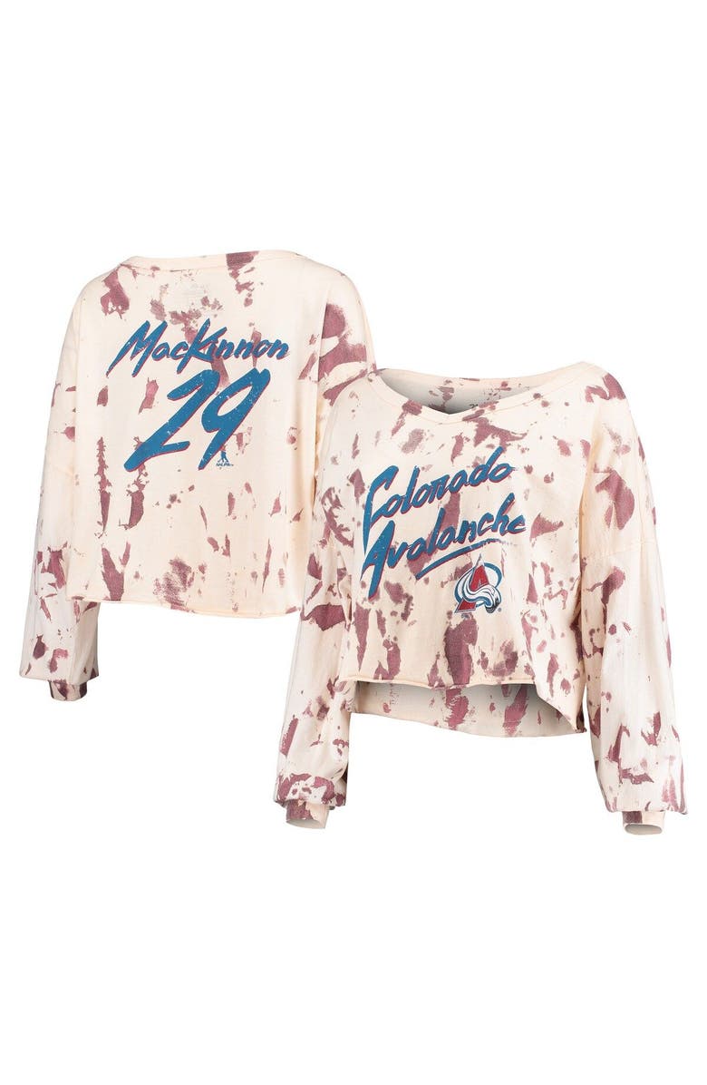 Majestic Threads Women's Majestic Threads Nathan MacKinnon White/Burgundy Colorado Avalanche Tie-Dye Name & Number V-Neck T-Shirt, Main, color, 