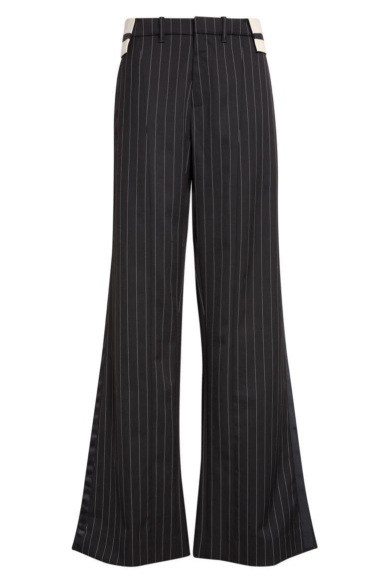 Exposed Waistband Pinstriped Wide Leg Trousers, Main, color, BLACK/ WHITE
