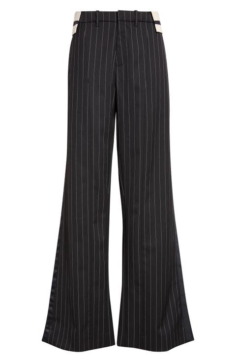 Exposed Waistband Pinstriped Wide Leg Trousers