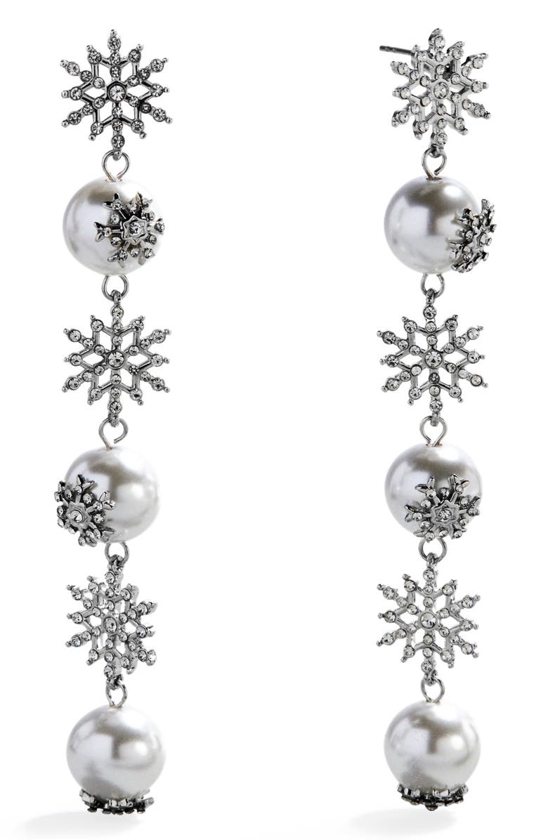 BaubleBar Snow & Behold Crystal Drop Earrings, Main, color, Silver Multi