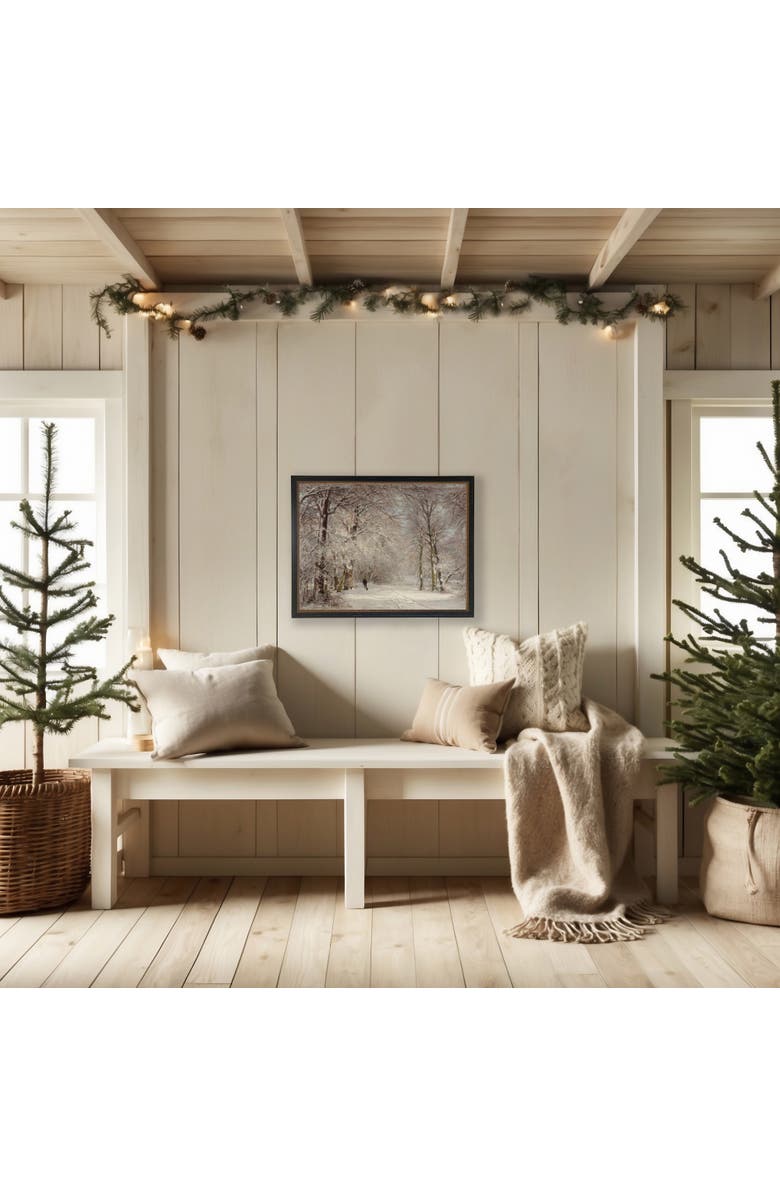 Antique Curiosities Vintage Oil Painting of Person Walking in Snowy Woods, Alternate, color, Grey