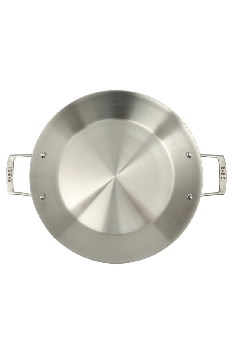 13 Inch Tri Ply Stainless Steel Paella Pan, Large Skillet, Griddle, Frying Pan Induction Safe, Alternate, color, Stainless Steel