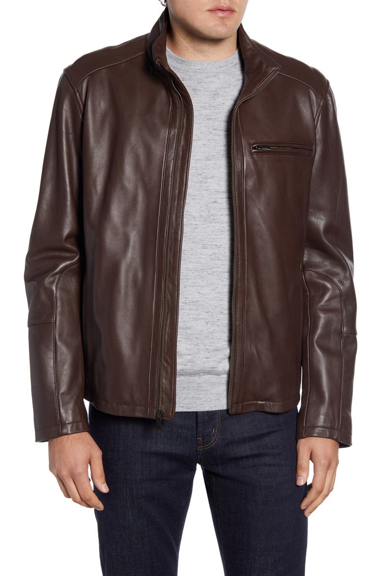 Lambskin Leather Moto Jacket, Alternate, color, JAVA