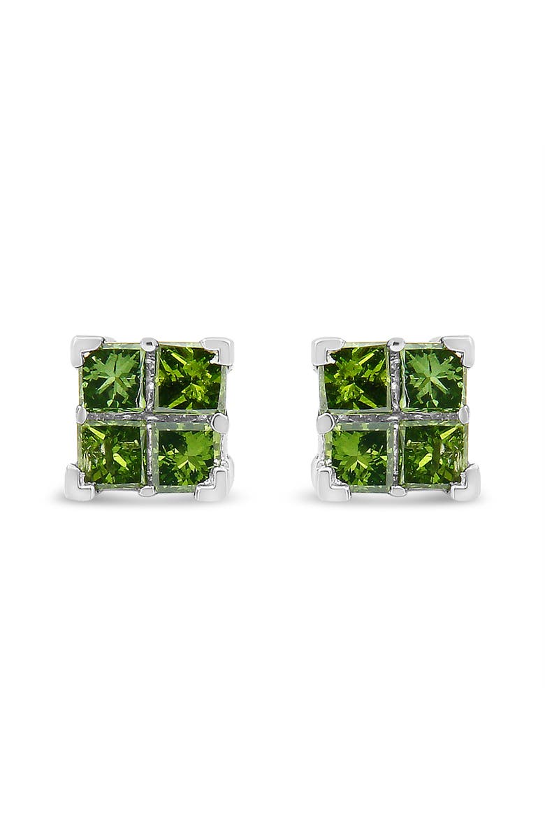 Haus of Brilliance Silver 1/2 Ct Green Princess 4 Stone Composite Quad Stud Earring, Main, color, White