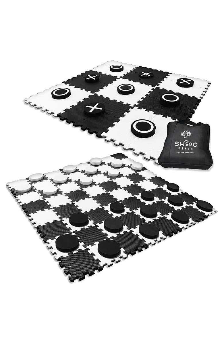 Swooc Games 2-in-1 Premium Giant Checkers & Tic Tac Toe Game, Main, color, Black, White