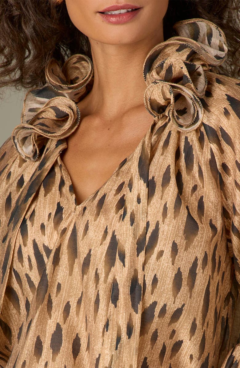 Wit & Wisdom Wired Ruffle Animal Print Top, Alternate, color, Caramel Latte/ Charcoal Multi