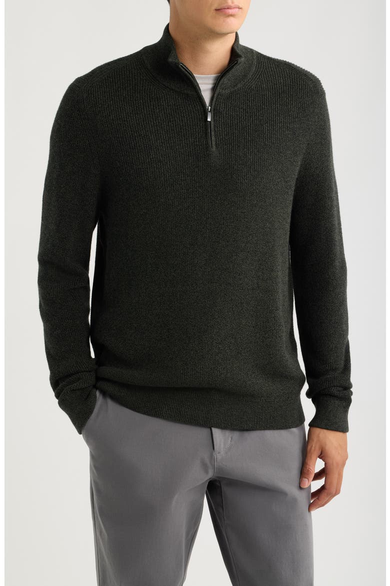 Cotton & Cashmere Quarter Zip Sweater, Main, color, GREEN ROSIN MARL
