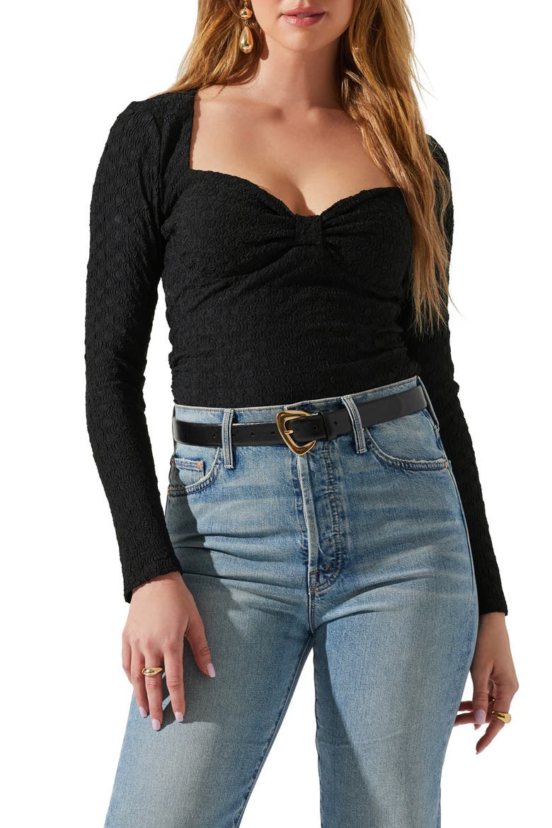 Ren Sweetheart Neck Textured Knit Top, Main, color, BLACK