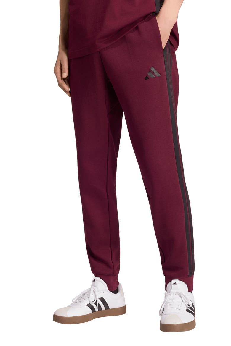Essentials 3-Stripes Fleece Joggers, Main, color, MAROON/ BLACK