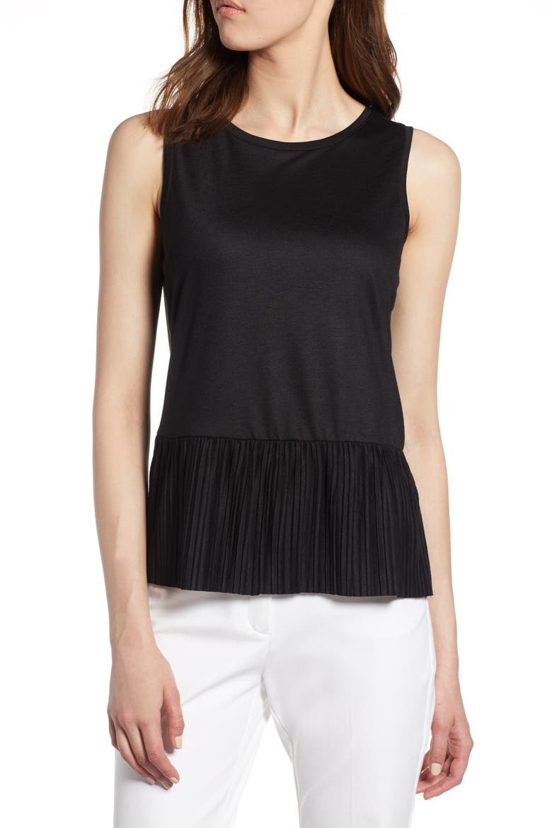 Pleat Peplum Tank, Main, color, BLACK