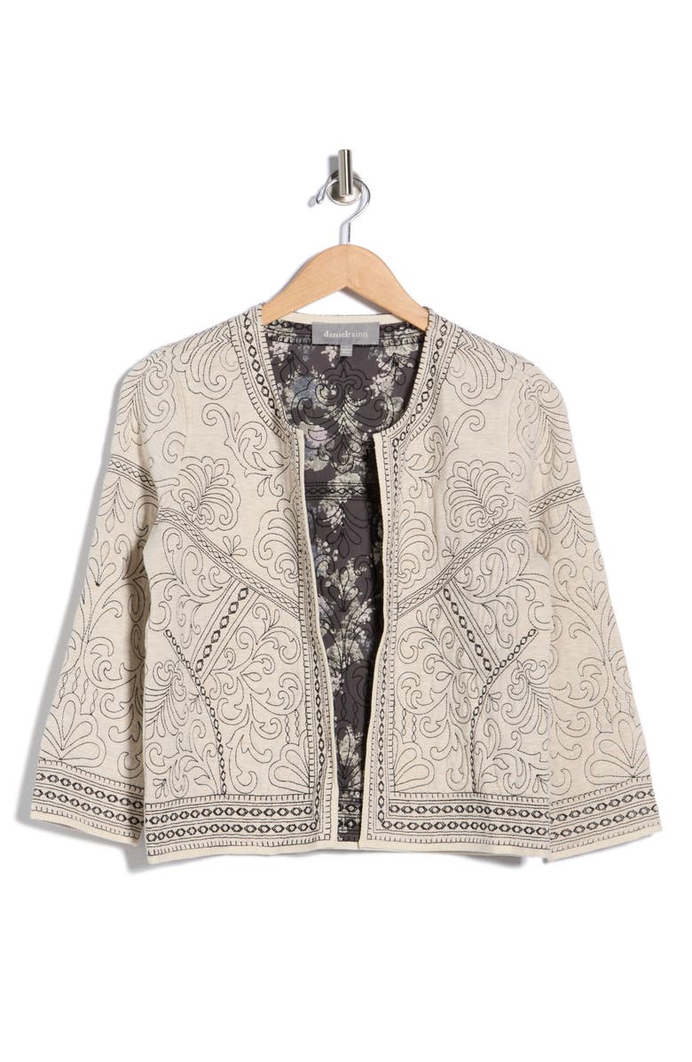 DR2 by Daniel Rainn Embroidered Knit Jacket, Alternate, color, Heather Oatmeal