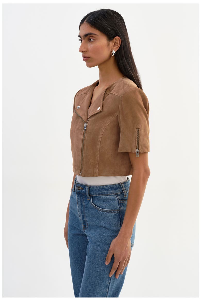 Kirsi S | Suede Cropped Jacket, Alternate, color, Latte