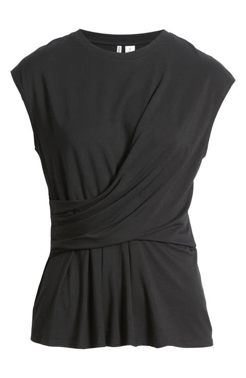 Draped Cap Sleeve Peplum Top
