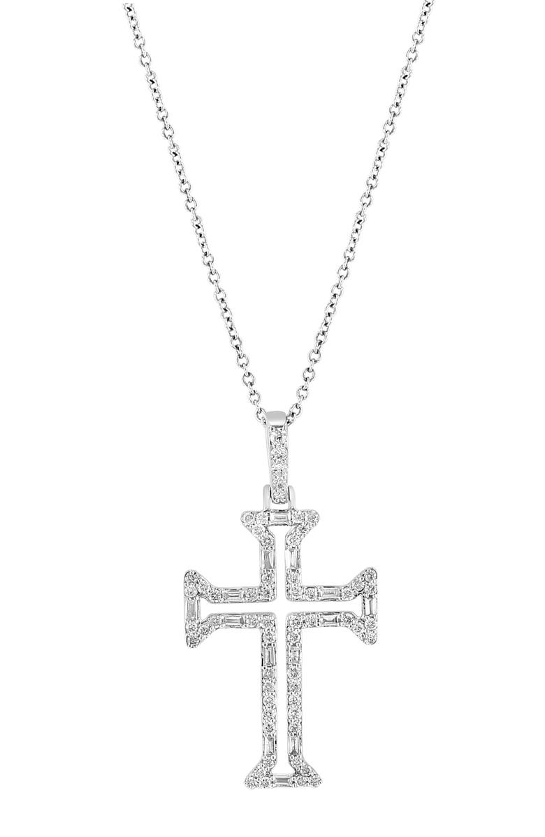 EFFY 14K White Gold Diamond Open Cross Pendant Necklace - 0.48ctw, Main, color,