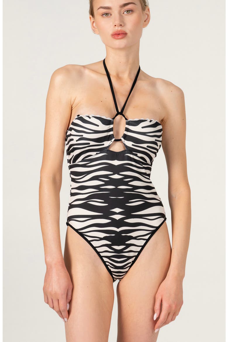 Midnight Zebra Reversible One Piece Swimsuit, Alternate, color, Black