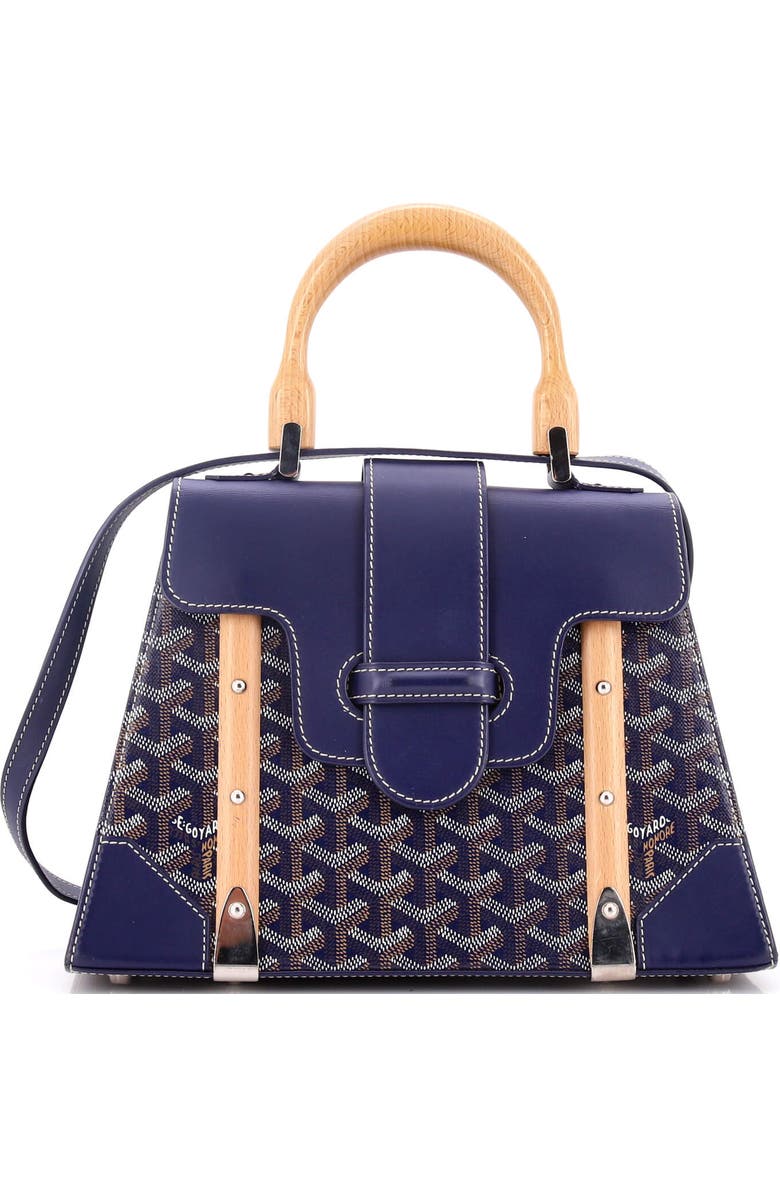 Pre-Owned Goyard Saigon Top Handle Bag Coated Canvas with Leather PM, Main, color, Blue