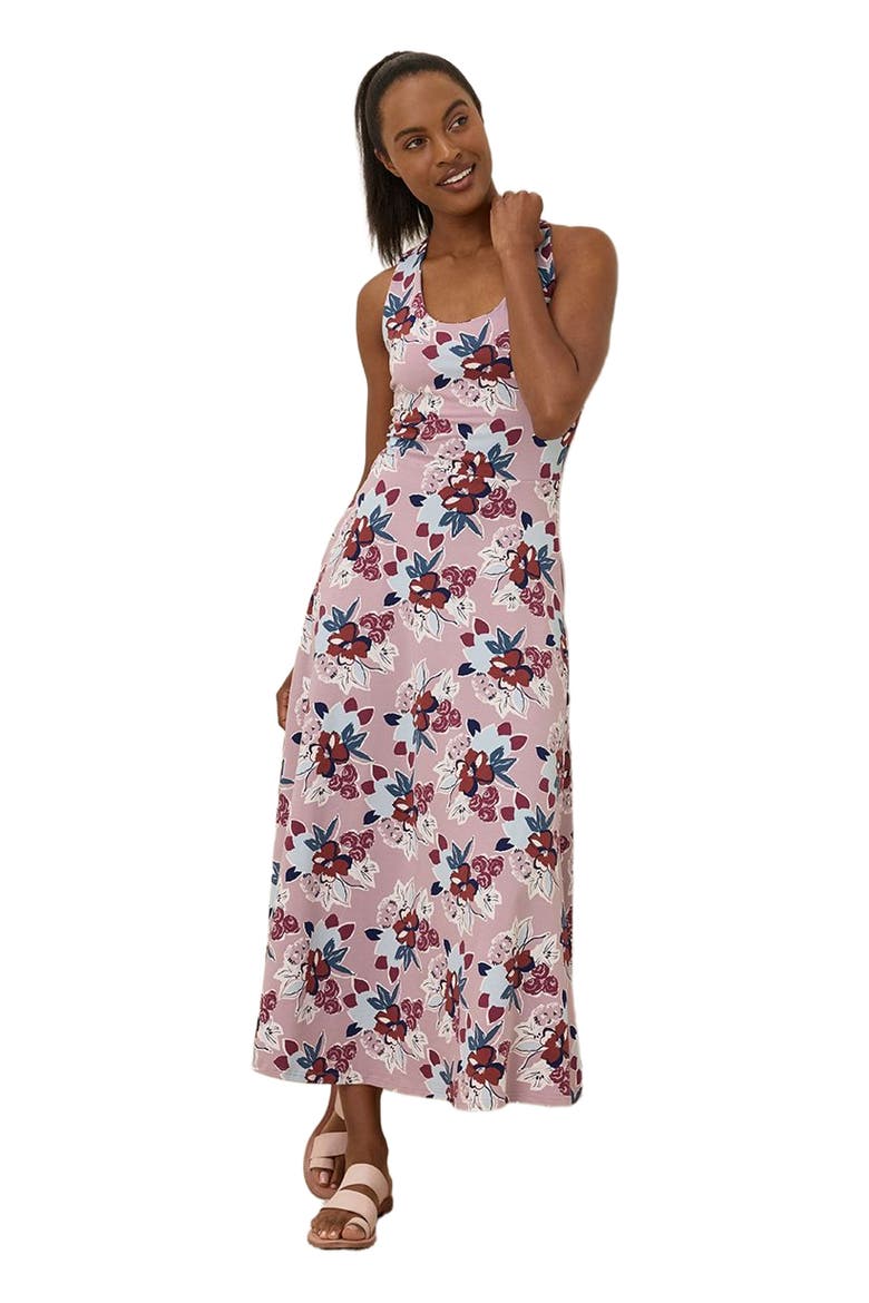 Organic Cotton Fit & Flare Open Back Maxi Dress, Main, color, Fresh Flora Lavender Haze