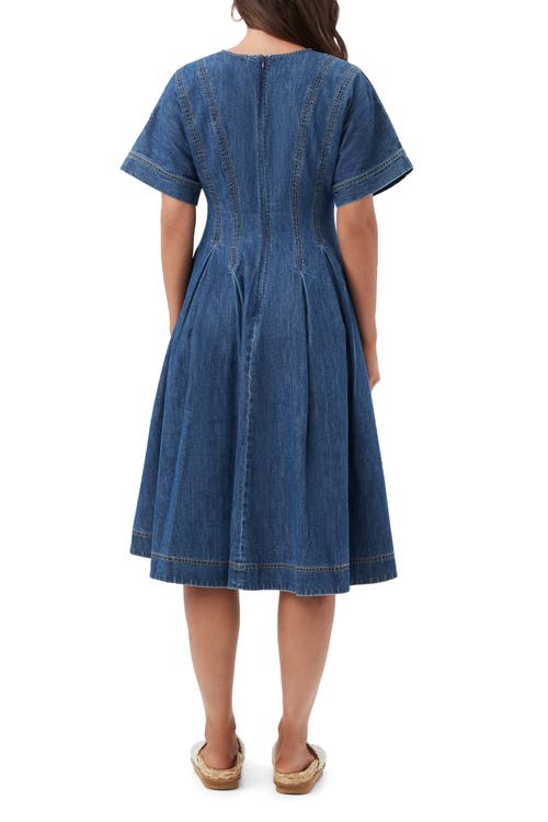 Trina Turk Ashe 2 Denim A-line Midi Dress In Blue