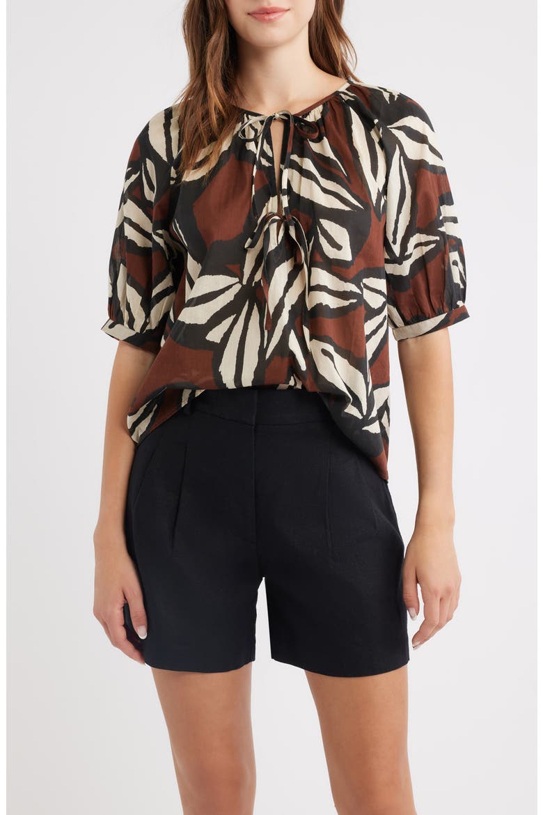 Catalene Abstract Print Cotton Top, Main, color, COCOA FLORAL
