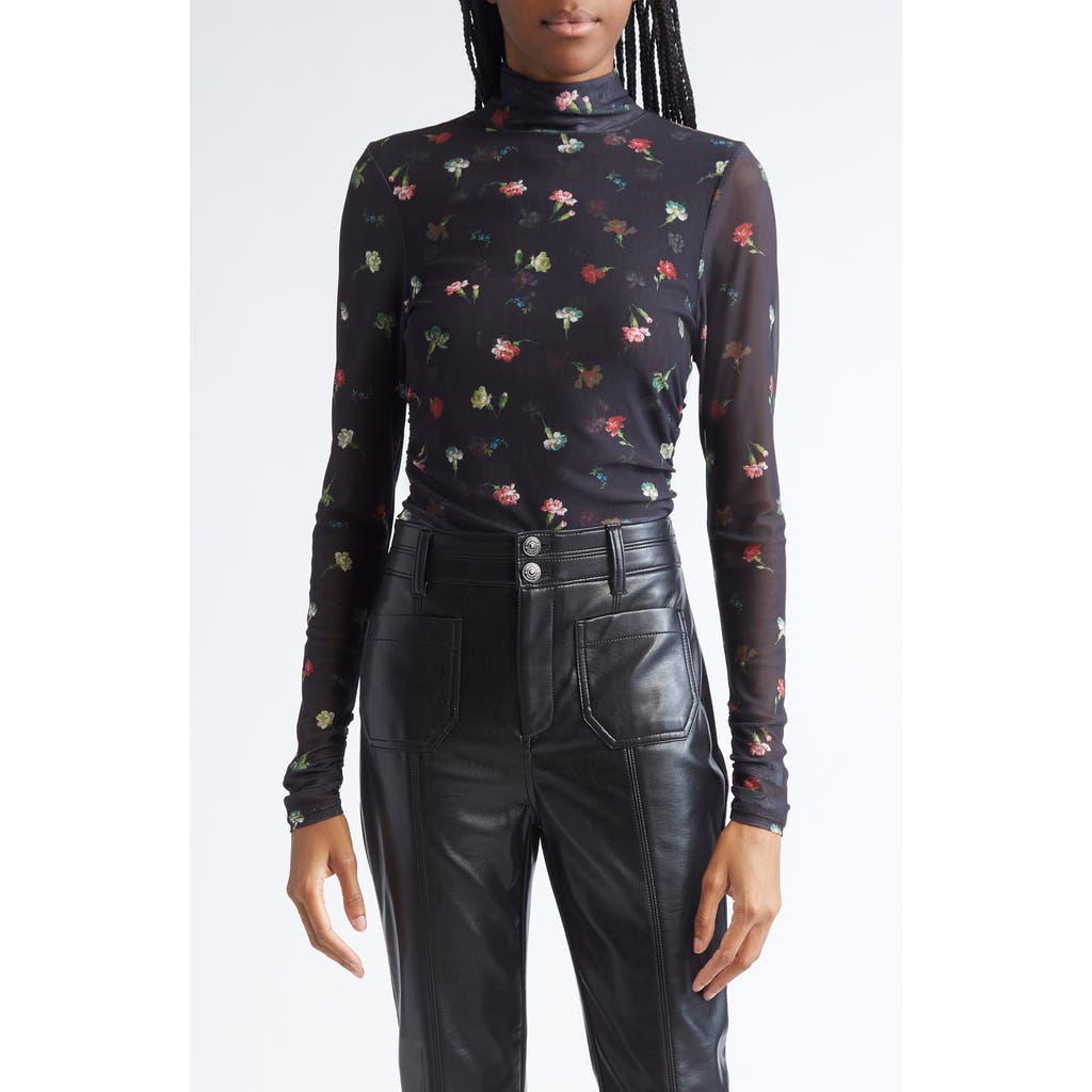 Cinq À Sept Floral Print Mesh Mock Neck Shirt In Multi