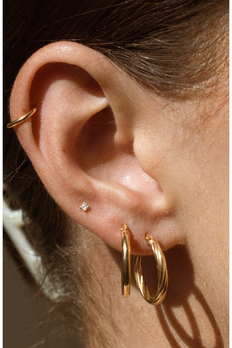 14k Diamond Prong-Set Stud Earring (Flat Back) - Single, Alternate, color, 14k Solid Gold