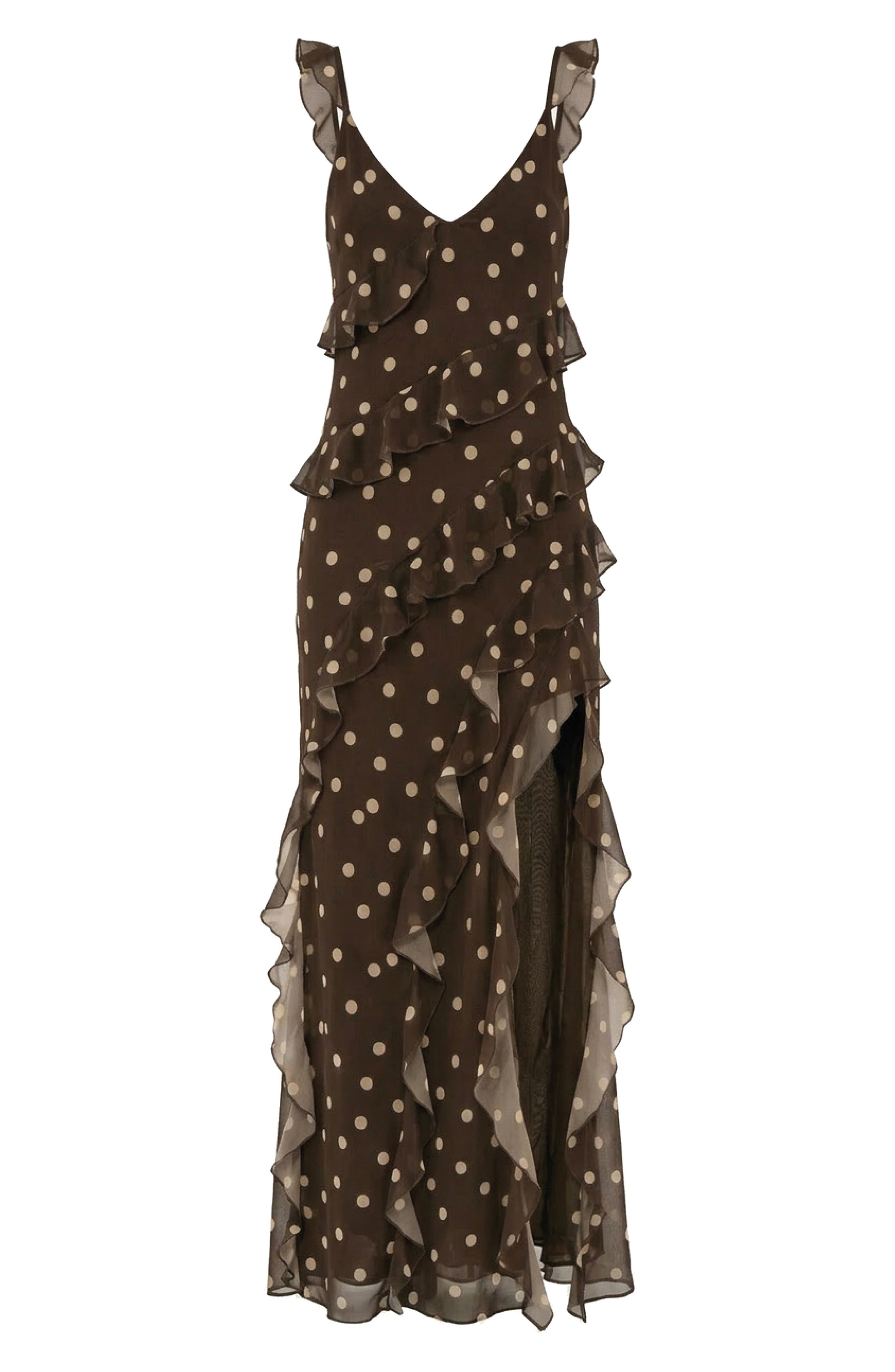 chiffon cascade dress Cascade Ruffle Polka Dot Bowknot Chiffon Maxi Dress in White White L