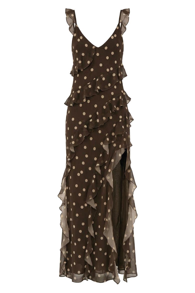 Cascade Ruffle Chiffon Maxi Dress, Alternate, color, POLKA DOTS CREAM