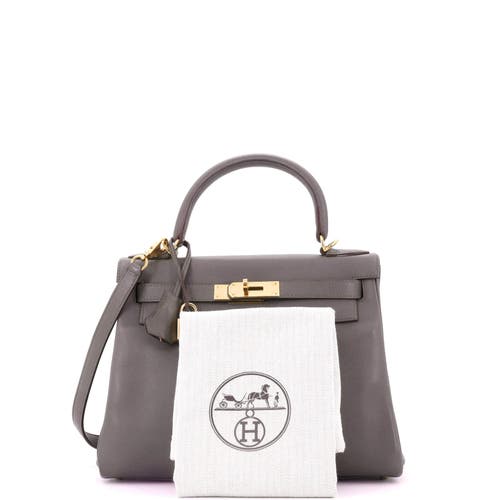 Pre-owned Hermes Hermes Kelly Handbag Grey Evercolor With Gold Hardware 28 In Gray