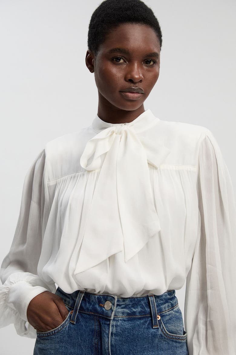 Tie-Neck Pussybow Blouse, Main, color, Ivory