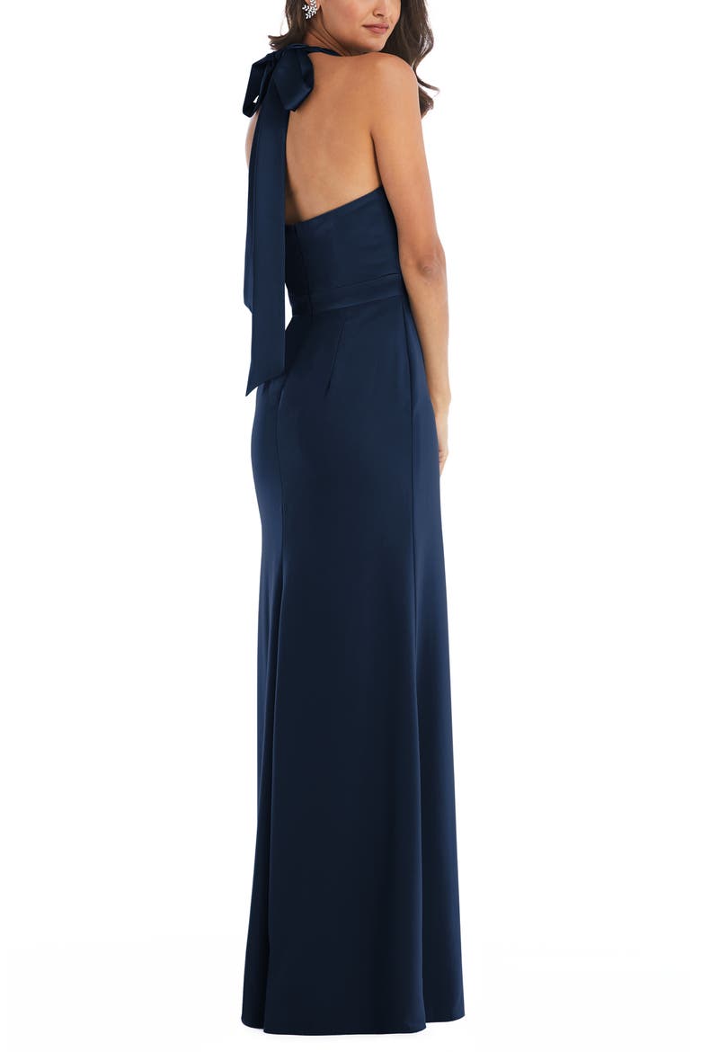 Halter Neck Charmeuse & Crepe Gown, Alternate, color, MIDNIGHT