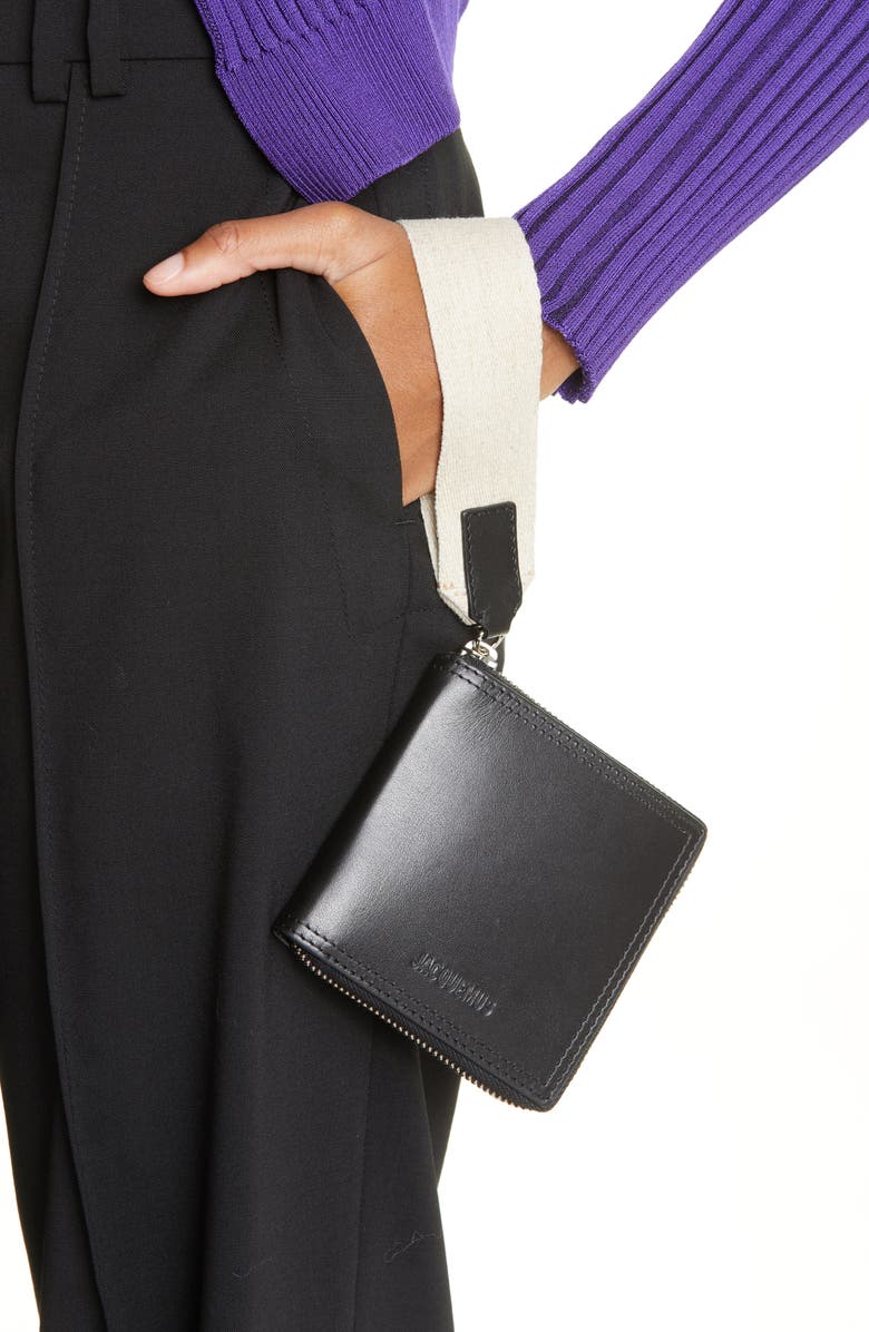 Jacquemus Le Carre Rond Leather Card Holder, Alternate, color, Black