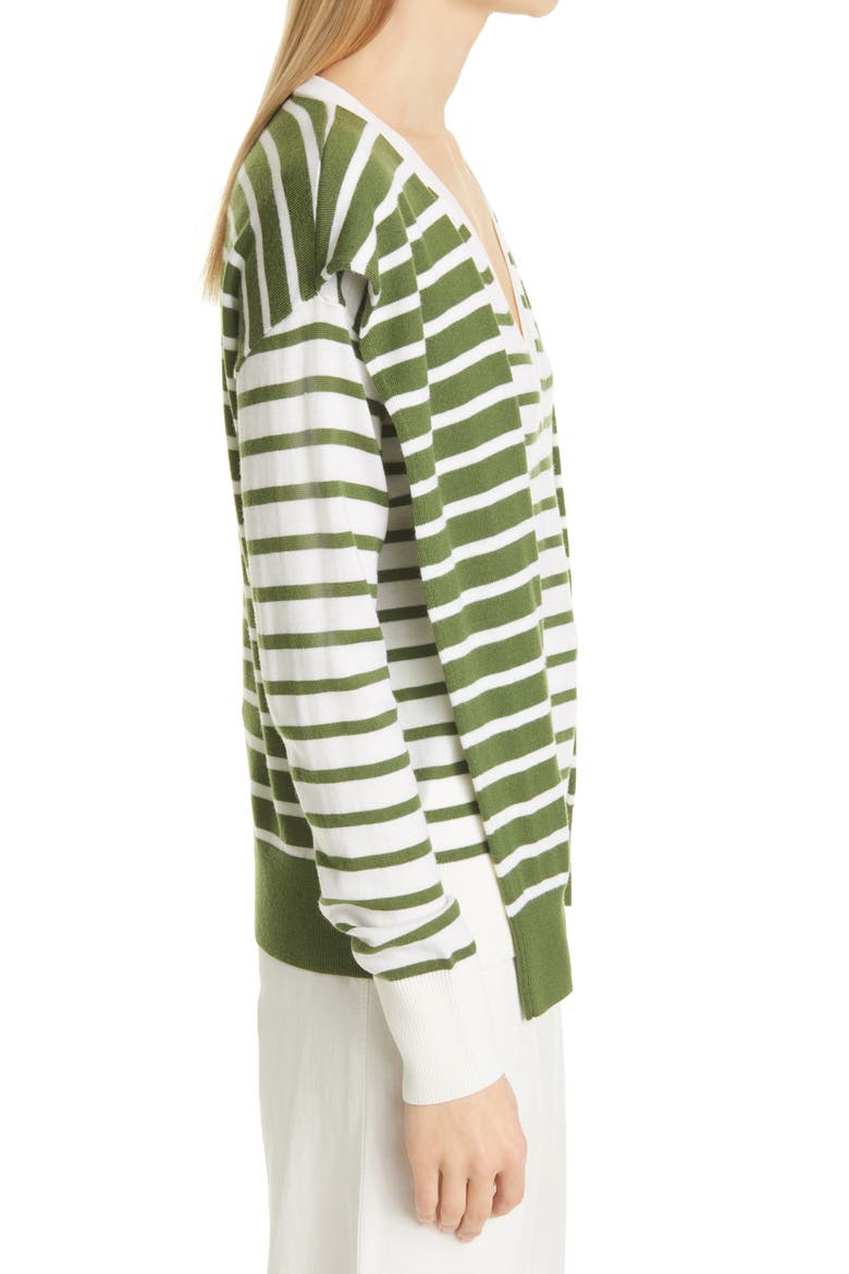 Leni Stripe Tie Neck Merino Wool Sweater, Alternate, color, ARMY MULTI