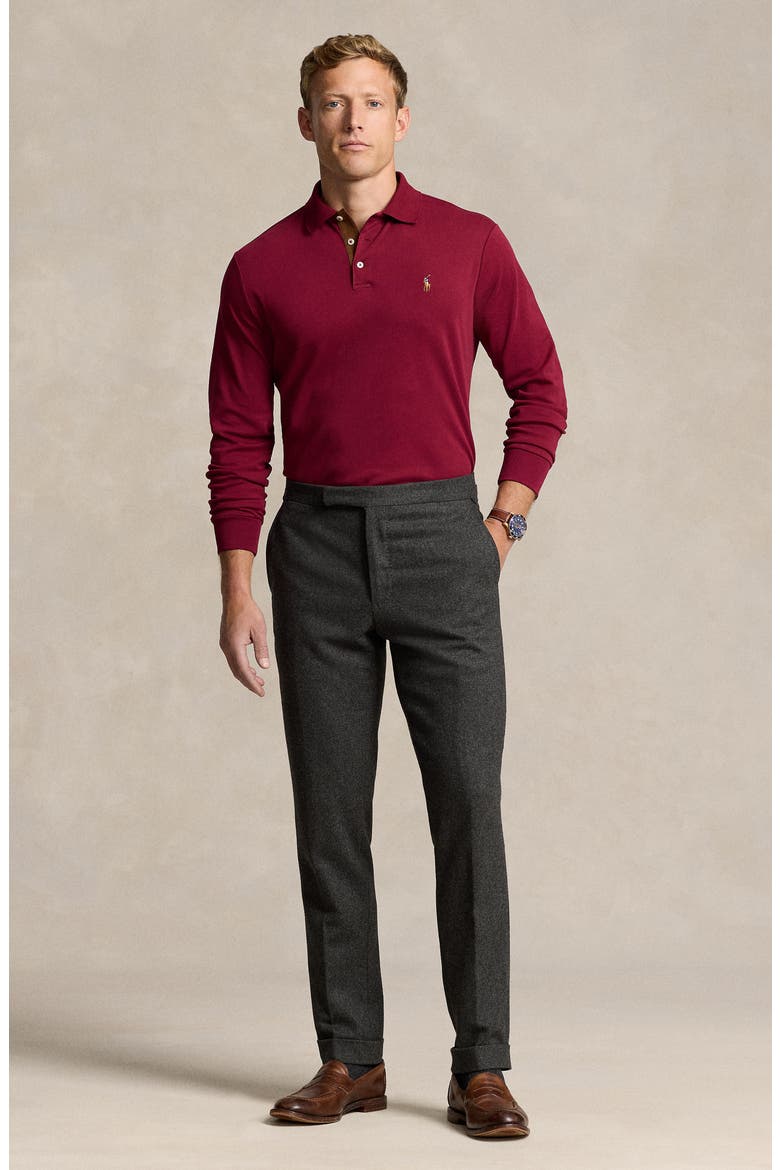 Long Sleeve Cotton Jersey Polo, Alternate, color, RED CARPET