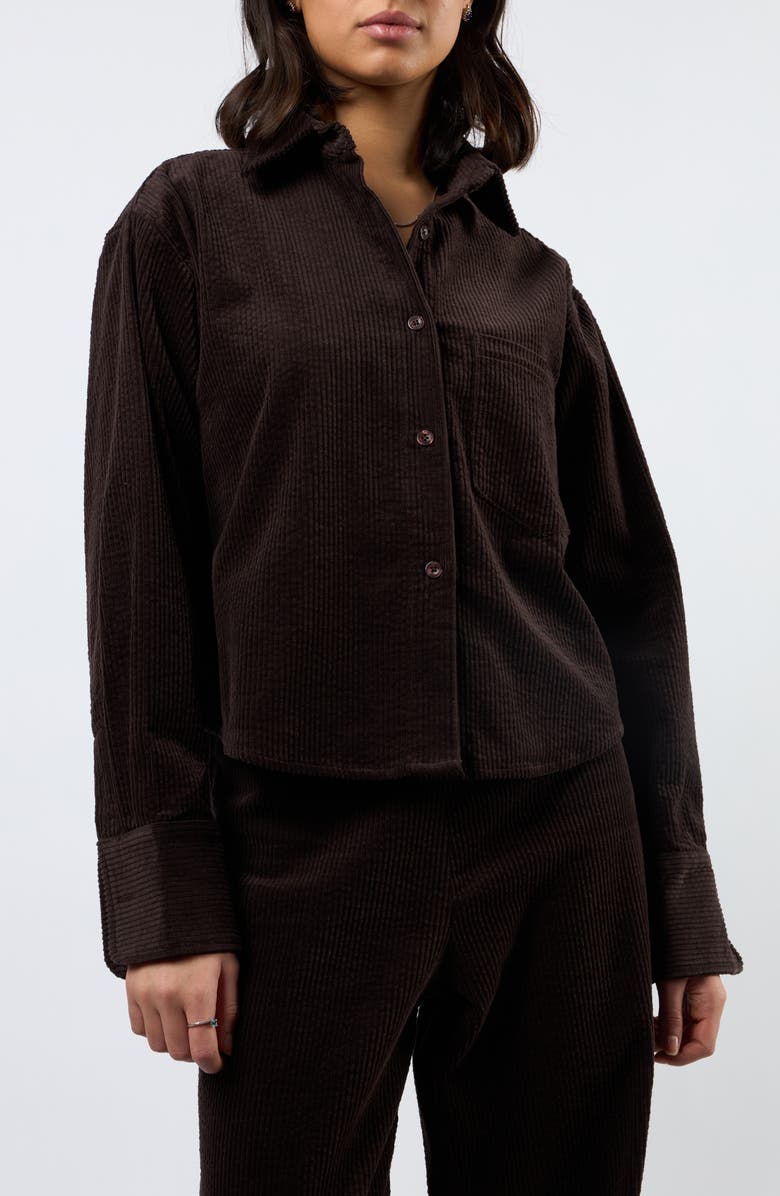 Viens Avec Moi The Odyssey Crop Corduroy Shirt, Alternate, color, Brown