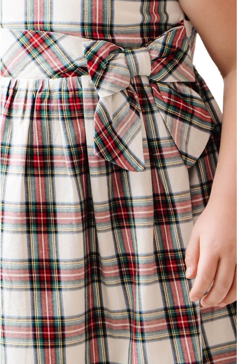 Hope & Henry Girls' Organic Ruffle Collar Party Dress, Kids, Alternate, color, Ivory Holiday Tartan