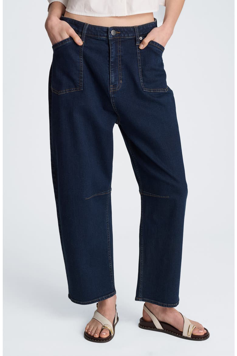 High Waist Front Pocket Crop Barrel Jeans, Main, color, DARK INDIGO RINSE WASH