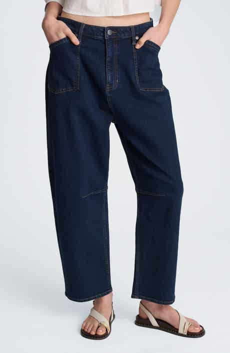 High Waist Front Pocket Crop Barrel Jeans