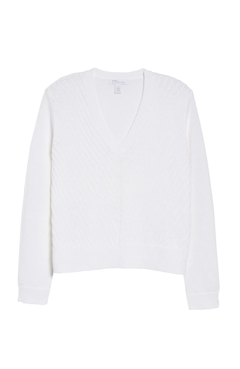 Nordstrom Signature Textured Front V-Neck Sweater, Alternate, color, 