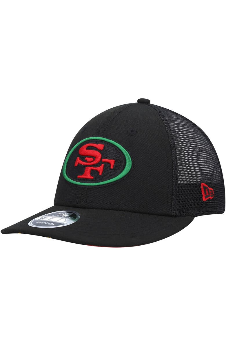 New Era Men's New Era Black San Francisco 49ers Black Excellence Collection Trucker Low Profile 9FIFTY Snapback Hat, Main, color, Black