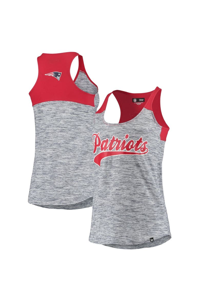 Women's New Era Red/Navy New England Patriots Space Dye Racerback Scoop Neck Tank Top, Main, color, Red