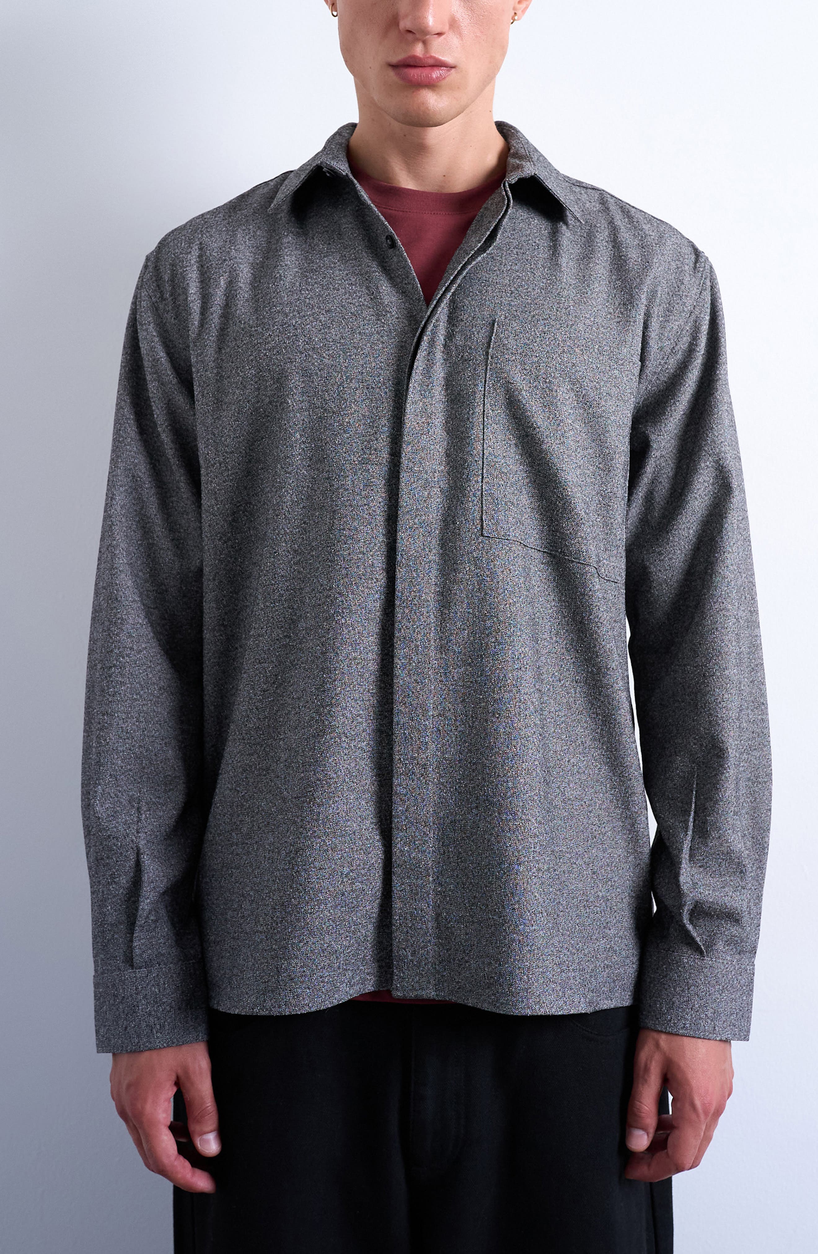 Relaxed Fit Textured Button-Up Shirt